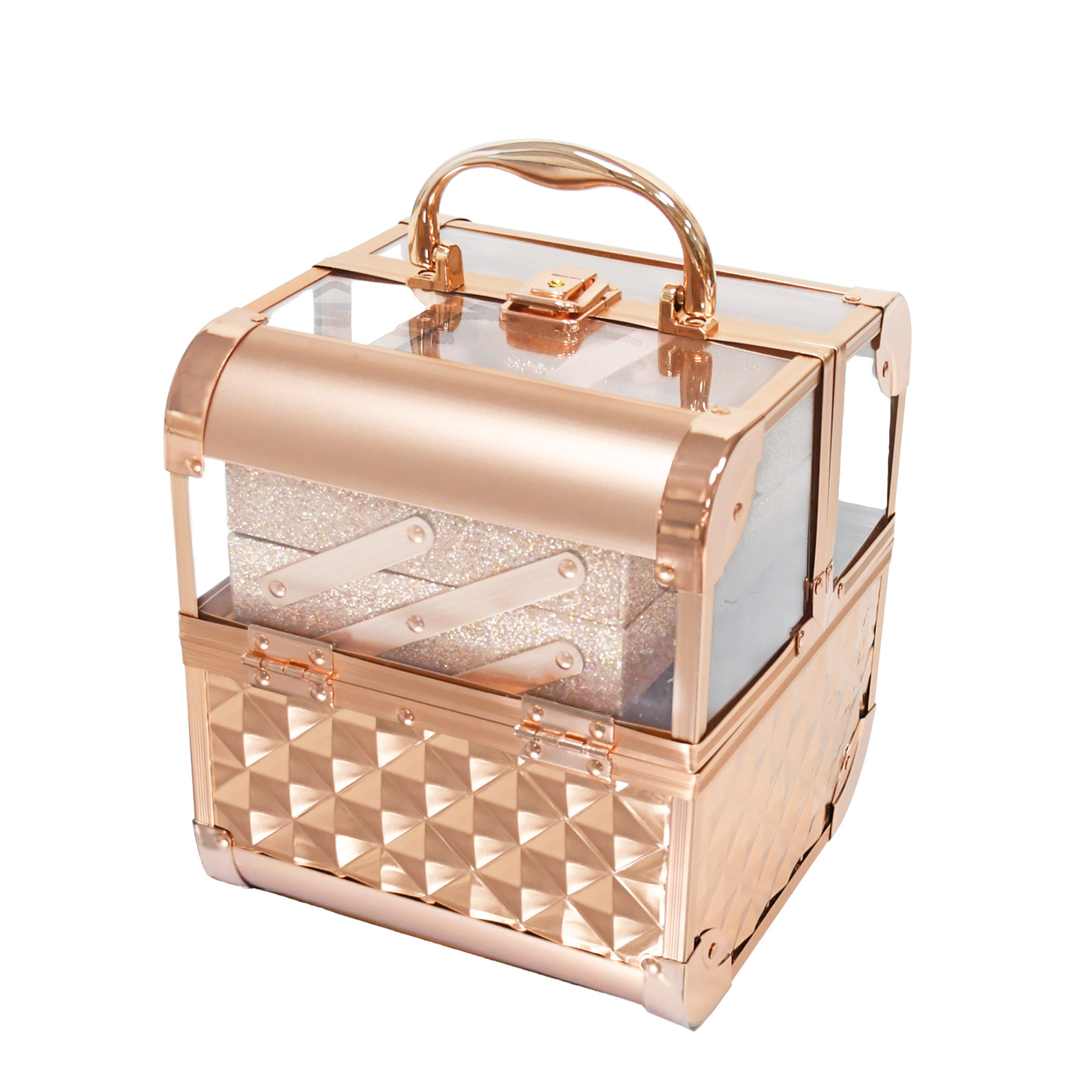 Caja de maquillaje de acrílico portátil de doble talón, caja de maquillaje de color, almacenamiento de cosméticos transfronterizos