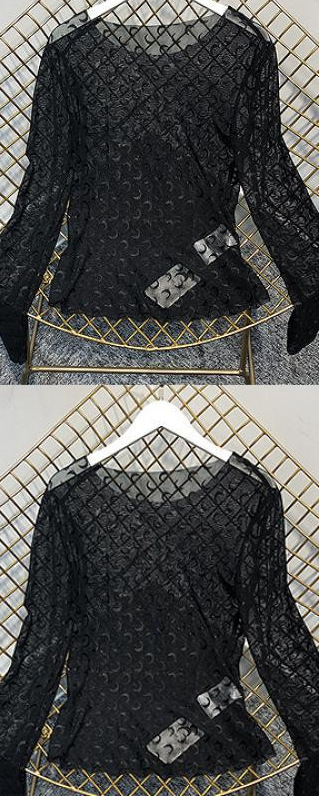 Jennie Jin Zhini Moon Mesh Base Shirt Women's Long-sleeved Perspective T-shirt blackpink Song Clothes