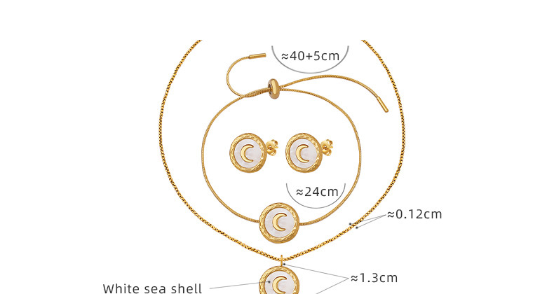 Retro Round Moon Titanium Steel Inlay Shell Bracelets Earrings Necklace