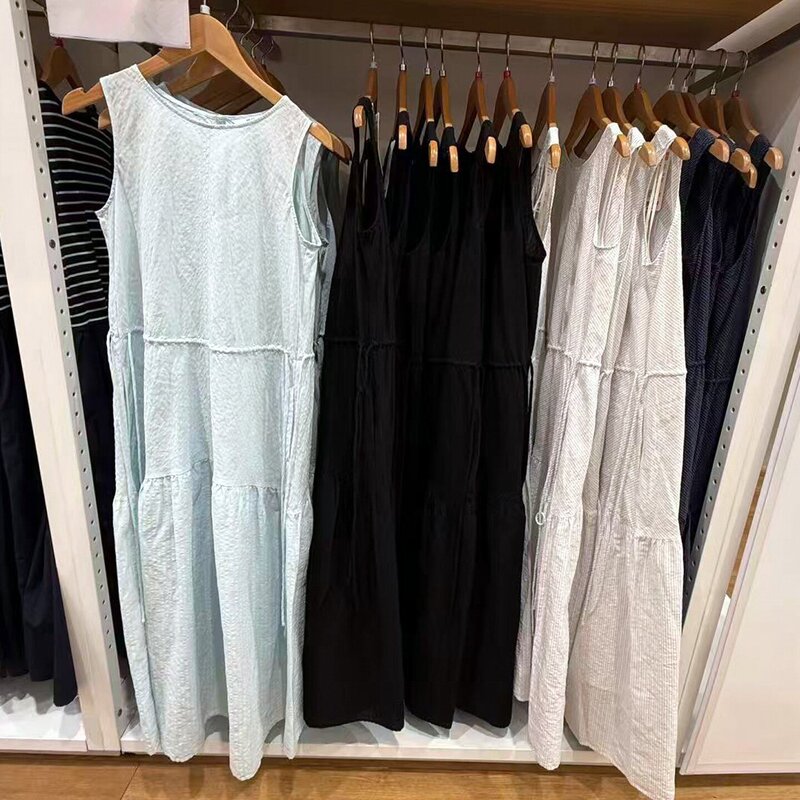 Sleeveless cotton-linen dress 26 spring-summer new long dress striped layered sleeveless long skirt E482788/484787 Sleeveless cotton-linen dress 26 spring-summer new long dress striped layered sleeveless long skirt E482788/484787