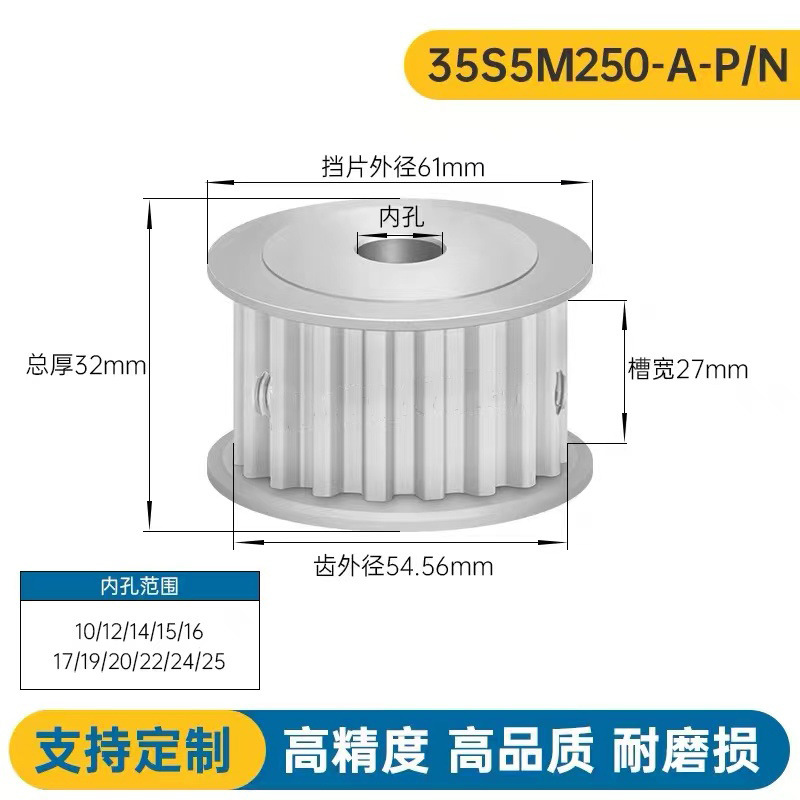 S5M35齿 两面平同步轮 槽宽27 AF型 同步带轮 齿轮35S5M250-A