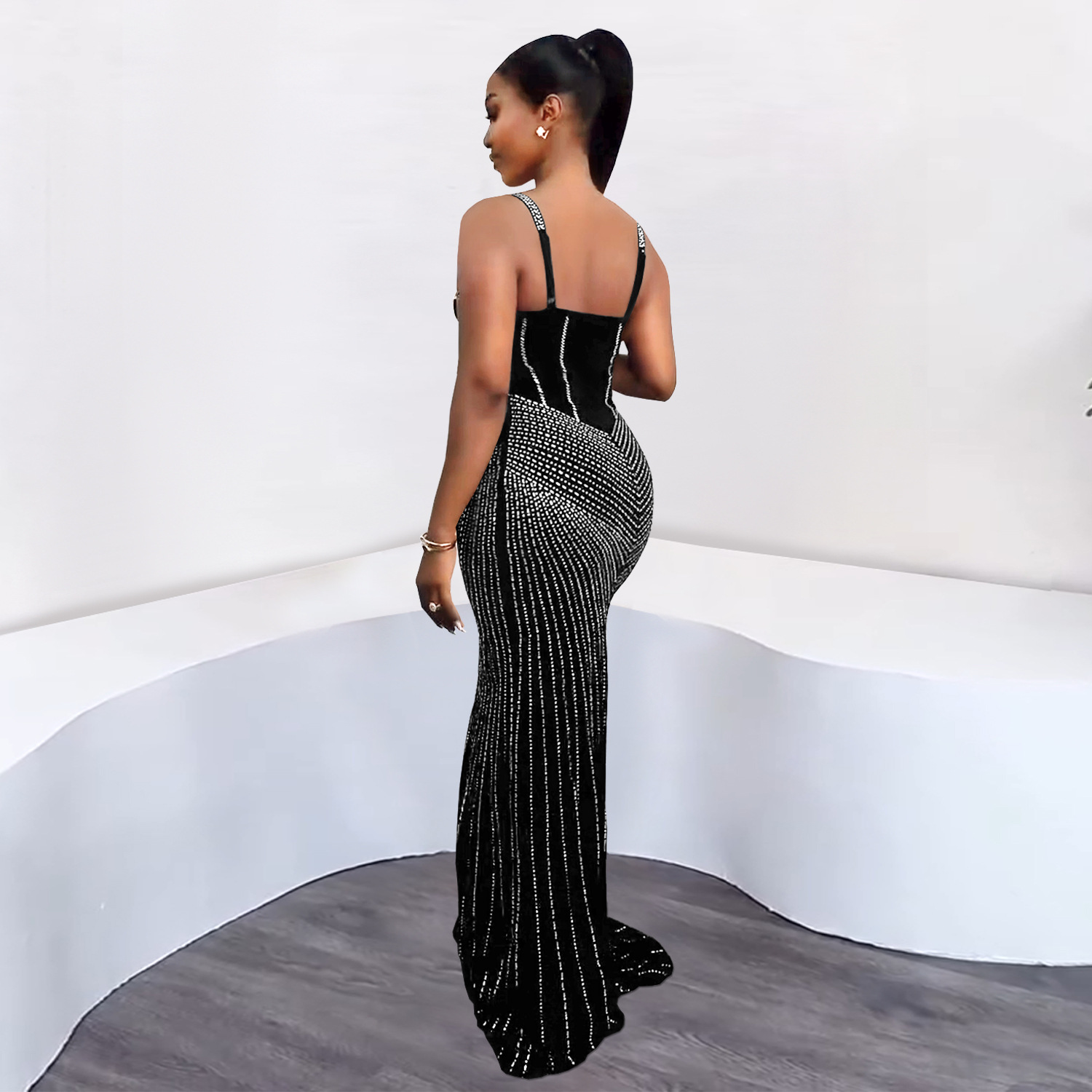 C7399 Cross-border AliExpress Amazon Moda europea y americana para mujer Sexy delgado vestido de brazo con tirantes de diamantes calientes image 4