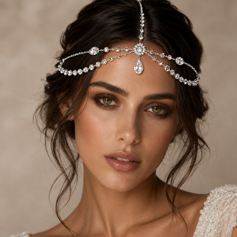 Cross-Border New Product Multi-Layer Water Drop Hair Chain European and American Fashion Rhinestone Headpiece Bridal Wedding Accessories Hair Chain