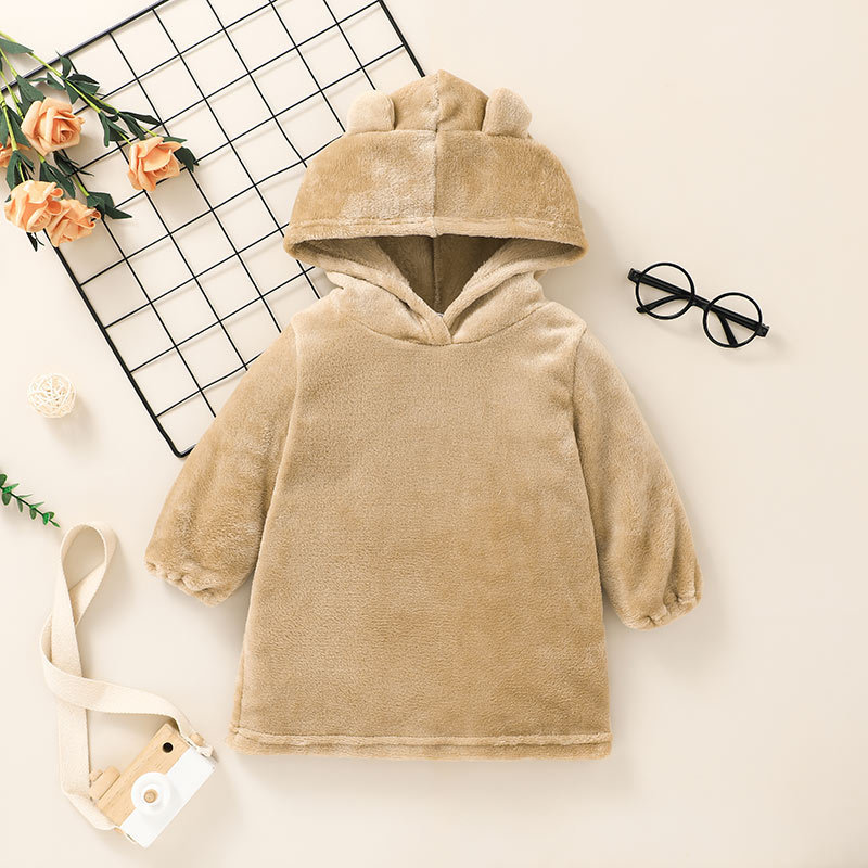 Nihaojewelry Korean Style Children's Pure Color Plush Hooded Sweatershirt Wholesale display picture 2