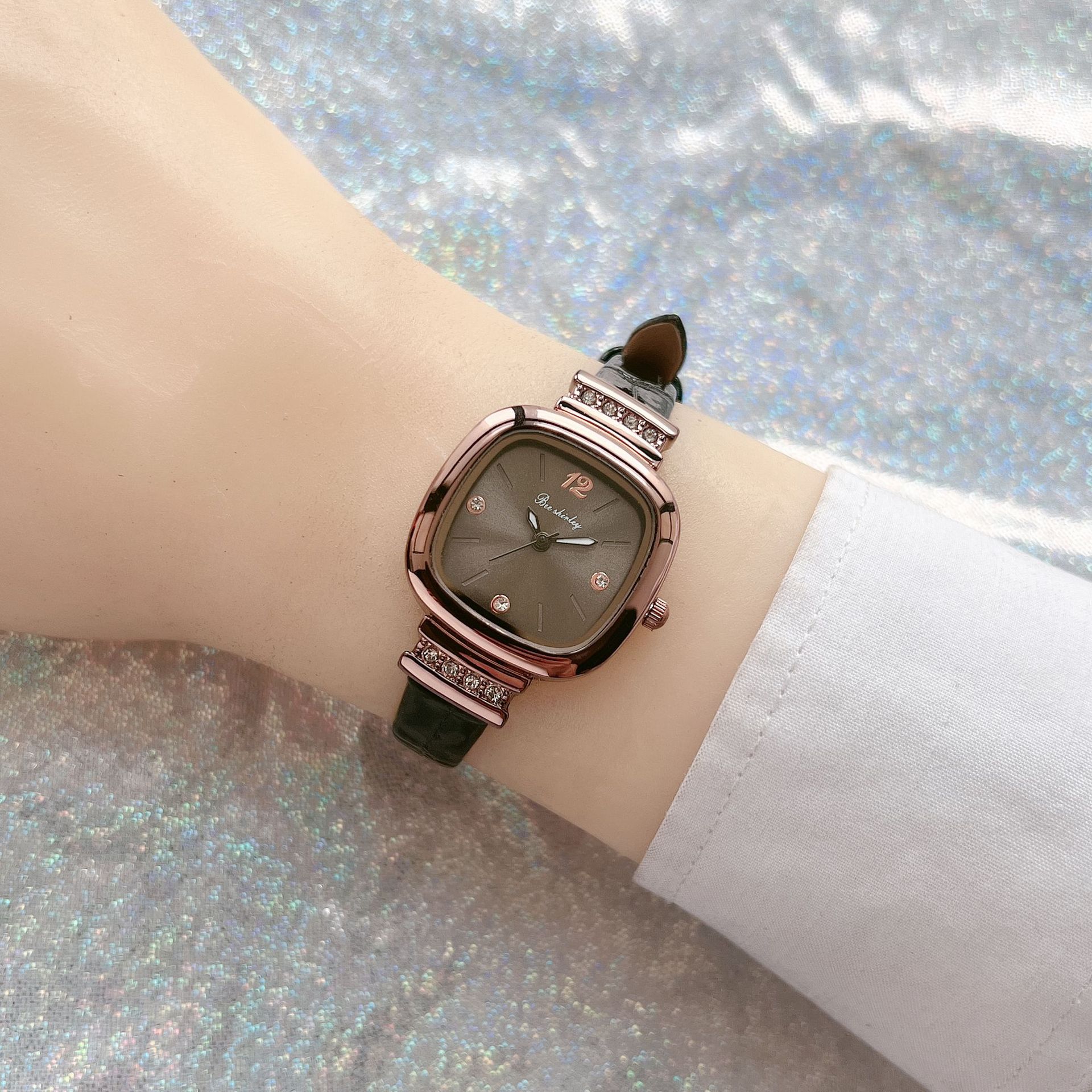 Watch Classification Retro Fashion Korean Style Color Block Buckle Pu Strap Quartz Watch