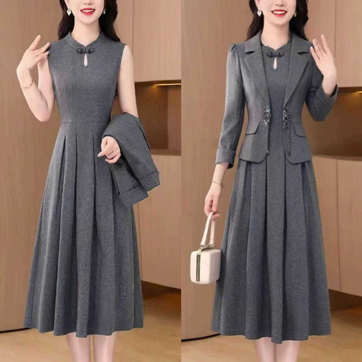 Трансграничный длинный рукав платье из двух частей Женское осеннее платье новый темперамент