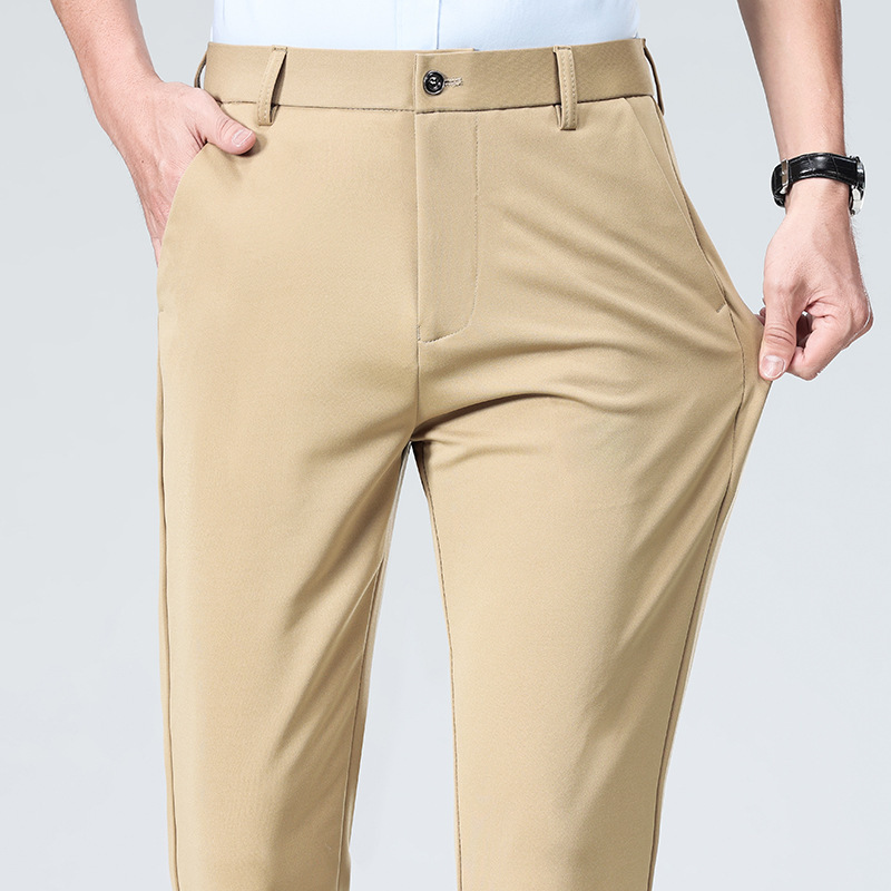 Wholesale casual pants men's four-sided elastic fabric summer ice silk pants trousers trousers high waist breathable iron-free formal trousers