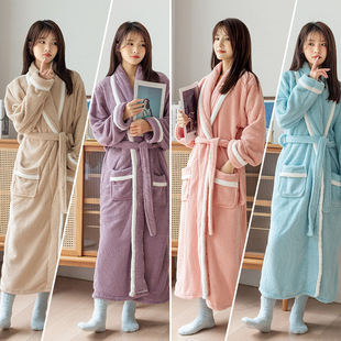 Autumn and Winter Coral Fleece Couple Nightgown Men's Coral Fleece Bathrobe Pajamas Extra Long Thickened Women's Winter Fleece-Lined