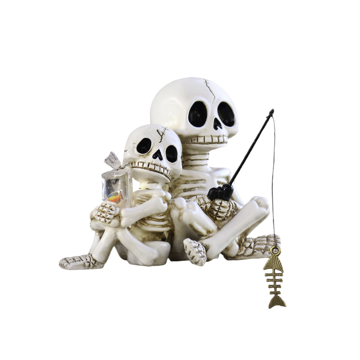 New Skull Father and Son Fishing Ornament Creative Resin Ornament Halloween Ghost Head Father and Son Fishing Warm Scene Now