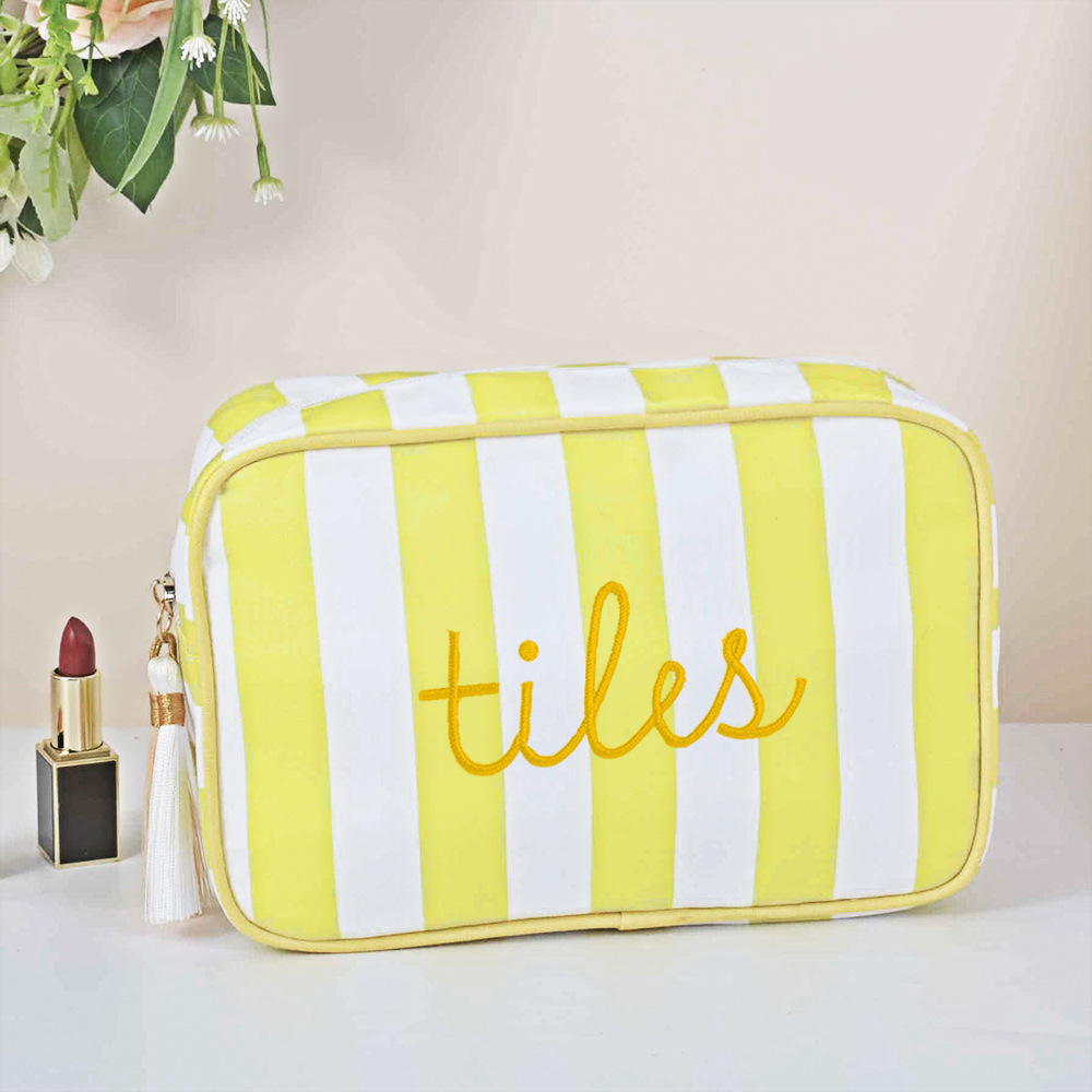 Amazon nueva bolsa de maquillaje a rayas bolsa de viaje bolsa de maquillaje de gran capacidad bolsa de mahjong bolsa portátil