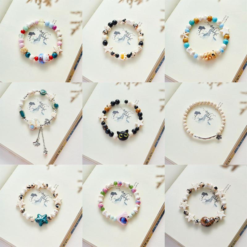 Jingdezhen ceramic jewelry mixed bracelet ethnic style fresh student cute temperament female hand-woven bracelet