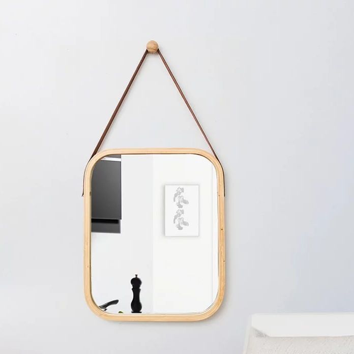 Scandinavian Rectangular Mirror Wall-Mounted Bathroom Bathroom Mirror Bedroom Dressing Mirror Makeup Mirror Bamboo Decorative Hanging Mirror
