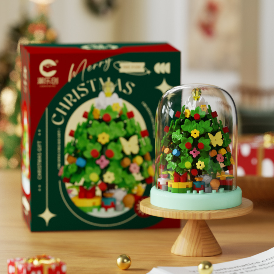 Árbol de Navidad transfronterizo tren viejo ensamblaje adornos de bloques de construcción juguetes de puzzle niños regalos de Navidad