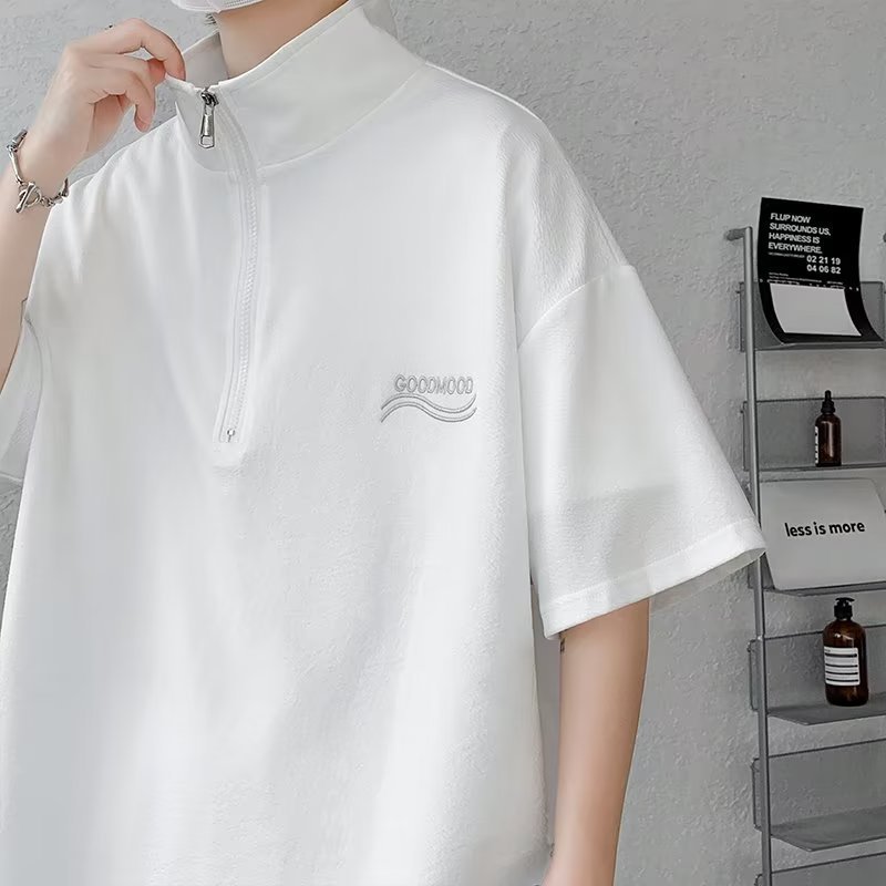 Half Zipper suit Men's Summer 2024 New National Fashion Brand Short-sleeved T-shirt Loose Shorts Sports Casual Two-piece Set
