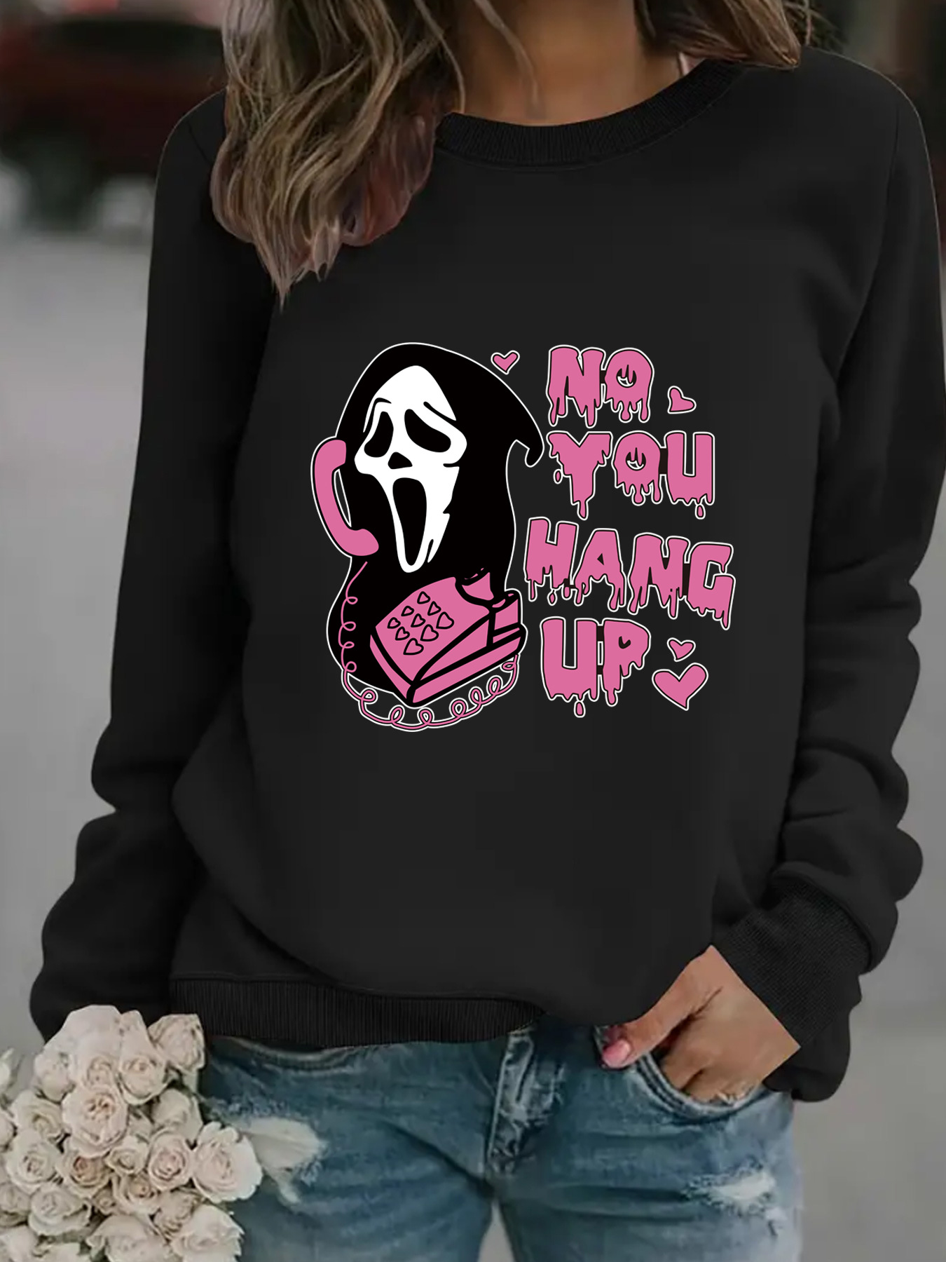 Women's Sweatshirt Death Calls Print Casual Long Sleeved Pullover_voghion.com