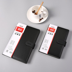 寬行距筆記本高端皮面帶扣會議記錄本高檔辦公防水面料學生記事本