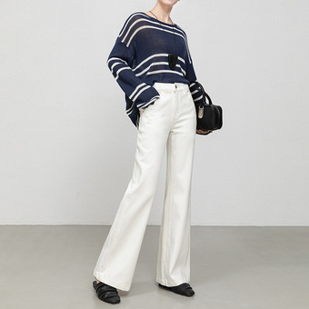 如果高腰微喇牛仔裤女2026年春季新款四面弹宽松显瘦水洗长裤8197