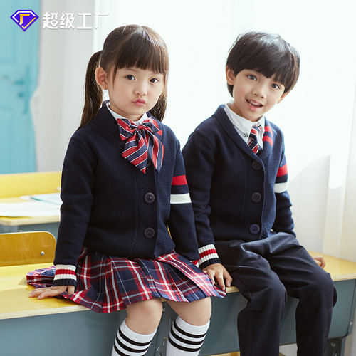 Kindergarten uniforms for boys and girls, British style suits, children's cotton knitted class uniforms, primary school uniforms, college style