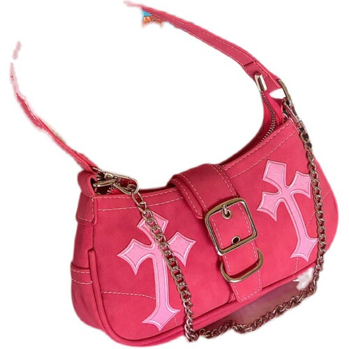Guangzhou factory cross iron chain y2k Qianxi hot girl armpit bag rose red Barbie motorcycle sweet and spicy crossbody bag for women