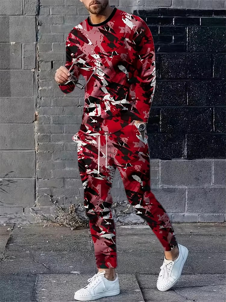 2025 europeo y americano transfronterizo nueva moda casual camuflaje manga larga cuello redondo suéter pantalones traje ME1 ML1