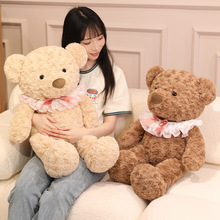 新款花结围兜泰迪熊公仔毛绒玩具儿童安抚布娃娃生日礼物跨境批发