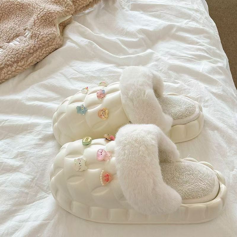 一脚蹬棉鞋加绒女士冬款保暖全包棉拖鞋可爱卡通DIY拆卸防水毛|undefined
