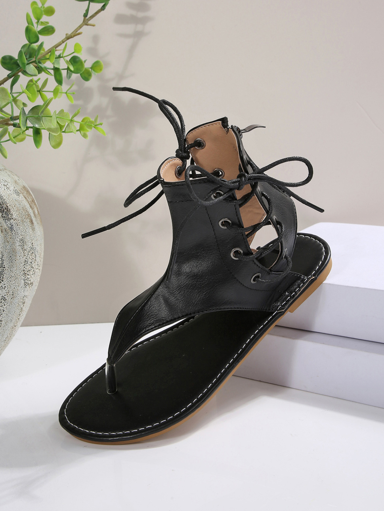 Women's Vintage Retro Flip Flops, Flat Sandals With Back Zipper_voghion.com