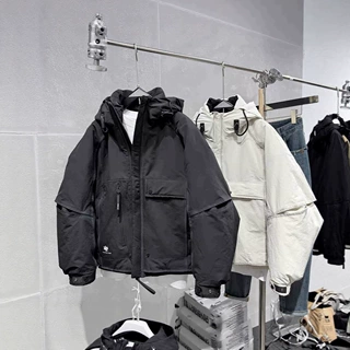 冬季工装羽绒服时尚潮牌26年新款连帽宽松保暖面包羽绒外套情侣白