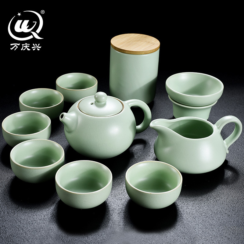 Ru Kiln Kung Fu Tea Set Tea Tea Pot Ceramic Teapot Ru Porcelain suit Household Tea Set Opening Film Can Raising Tea Set Gift Ru Kiln Kung Fu Tea Set Tea Tea Pot Ceramic Teapot Ru Porcelain suit Household Tea Set Opening Film Can Raising Tea Set Gift