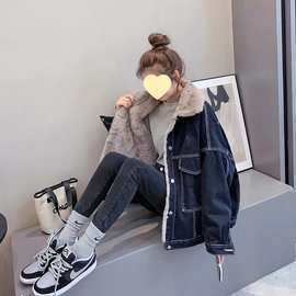 羊羔毛牛仔外套女秋冬季韩版宽松百搭小个子学生短款加绒加厚棉服