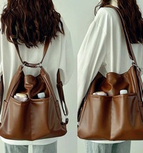 原創春季軟皮包包女大容量三用背包通勤托特包多功能背包斜跨書包