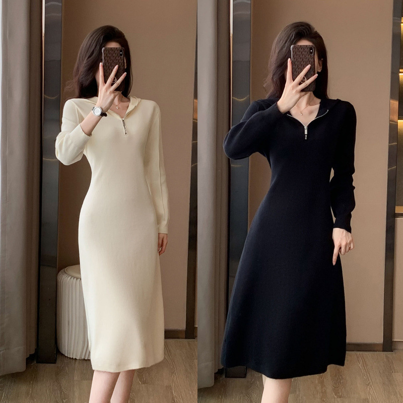 7432 French Hepburn-Style Little Black Dress, New Autumn Long-Sleeve Sweatshirt Dress for Women, High-End and Elegant Long Dress