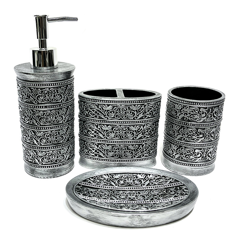 Juego de artículos de baño de hotel de lujo ligero, baño de cuatro piezas pintado con resina, habitación modelo, cepillo de dientes, taza, plato de jabón, decoración