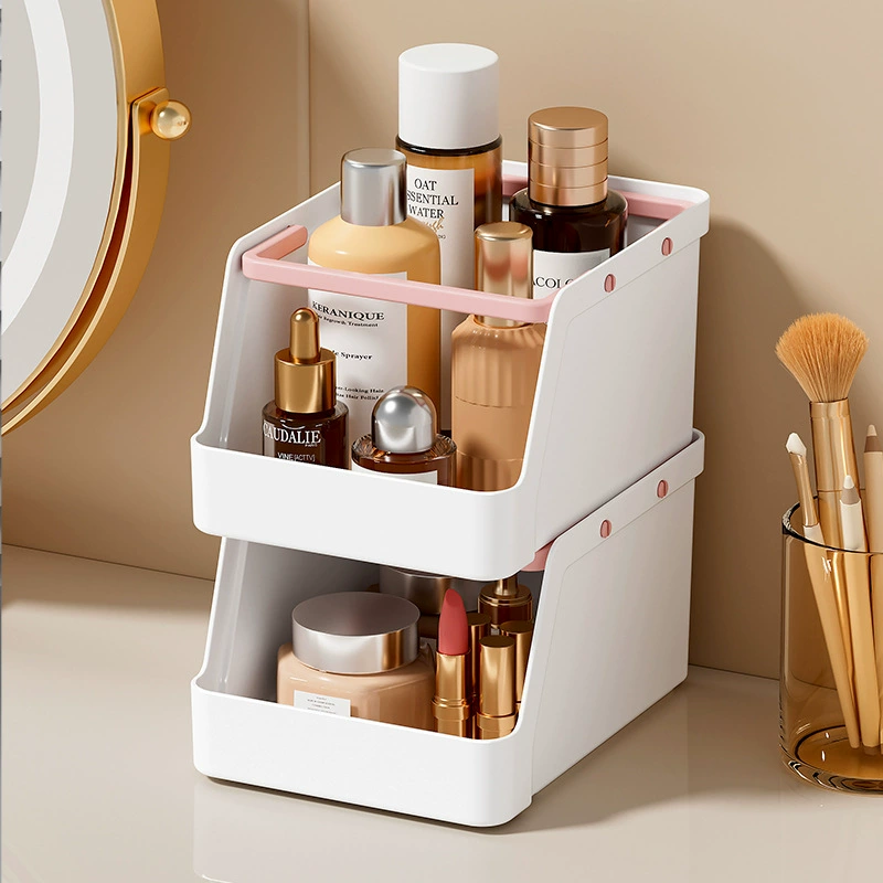 Table Storage Box, Desk Organizer with Handle — Pens & Stationery Holder, Stackable (20×12×11 cm)