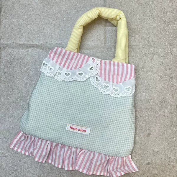 Niannian Korean-style autumn and winter handmade lace and plaid pattern sweet and cute children's crossbody bag