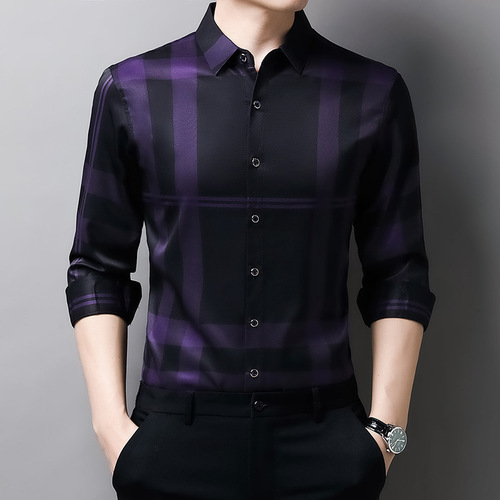 Men's Spring and Autumn  New Middle Youth Stand Collar Printed Breathable Fashion Trendy Casual Long Sleeve Shirt