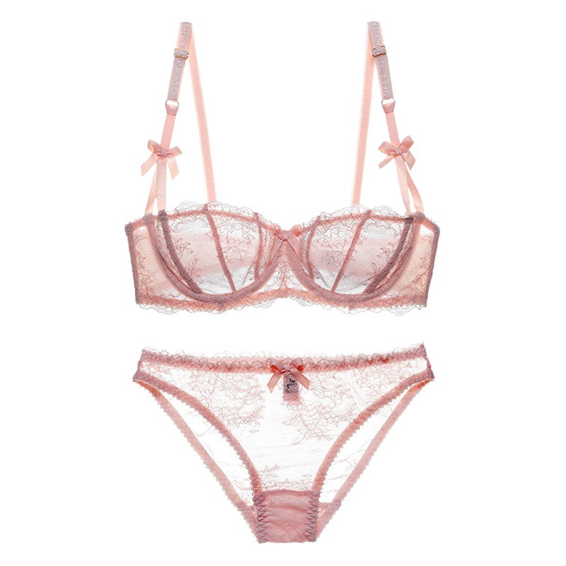 Ropa interior sexy europea y americana ultrafina transparente media taza Sujetador de encaje traje pecho grande pequeño anti-flacidez más sujetador de tamaño