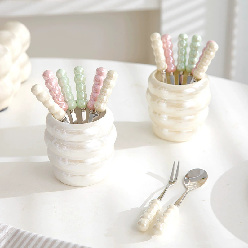 Пcute storage system from pearl, set for home use stainless steel, dessert fruit fork, high quality afternoon tea, tableware, bee