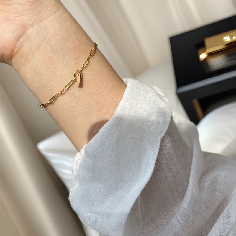 S925 Sterling Silver Plated 14K Gold Square Chain Plain Chain Long Brand Stacked Bracelet Women's European and American ins Fashion Design Sense Bracelet