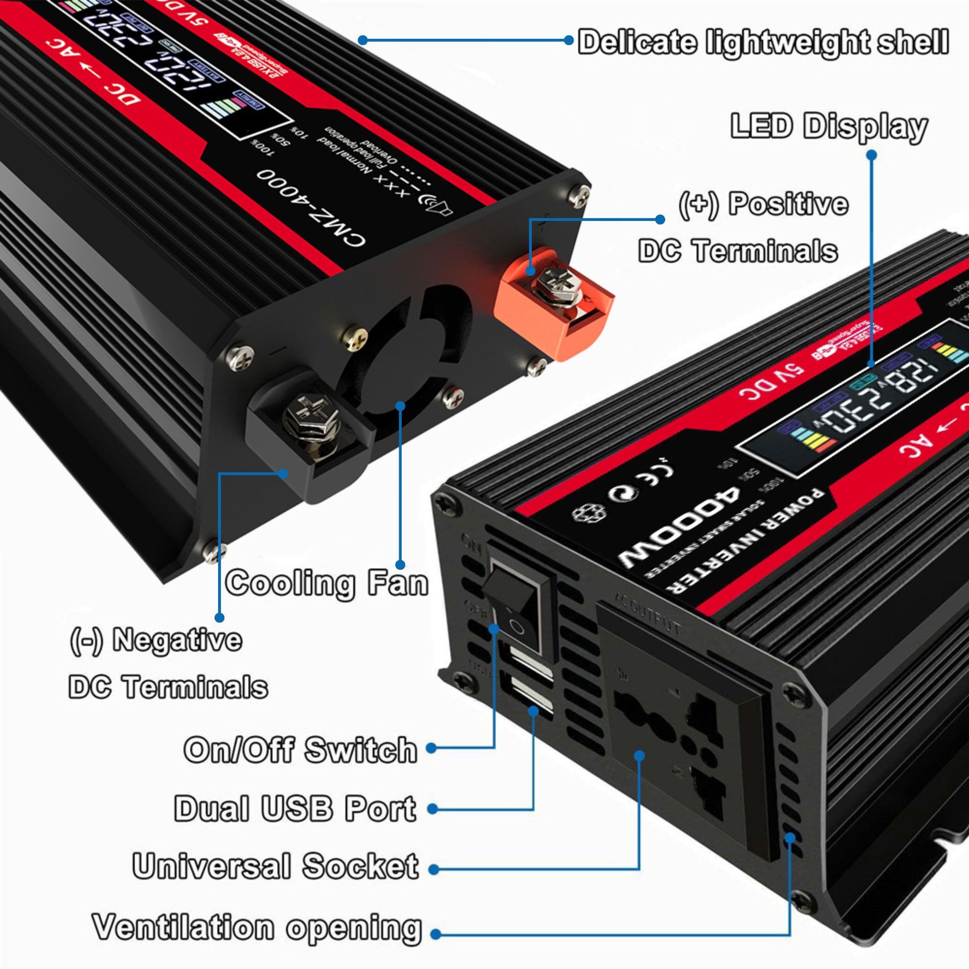 实力工厂跨境智能数显逆变器 DC12V转AC220V/110V power inverter