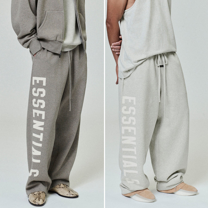 Essentials New American High Street Style Straight-Leg Fleece-Lined Pants with Large Logo Print on the Side, Unisex Casual Pants Essentials New American High Street Style Straight-Leg Fleece-Lined Pants with Large Logo Print on the Side, Unisex Casual Pants
