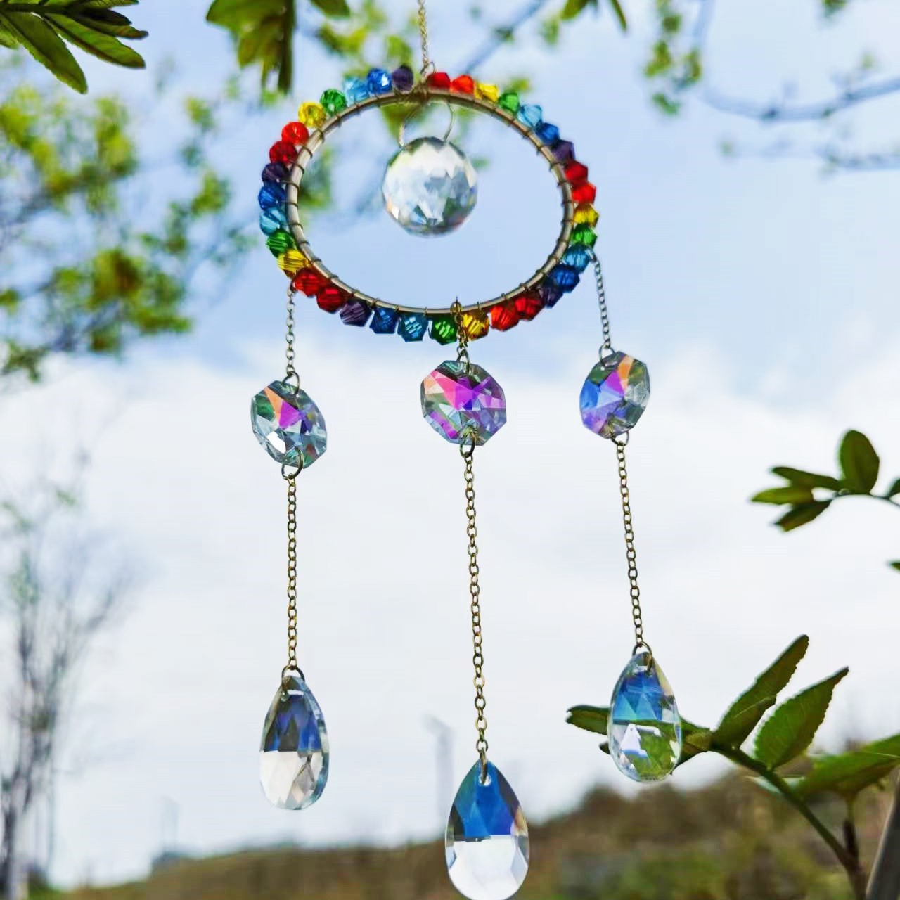 Amazon Venta caliente Arco Iris Sol cristal colgante Rainbowmaker cristal Sol catcher Wind CHIMES