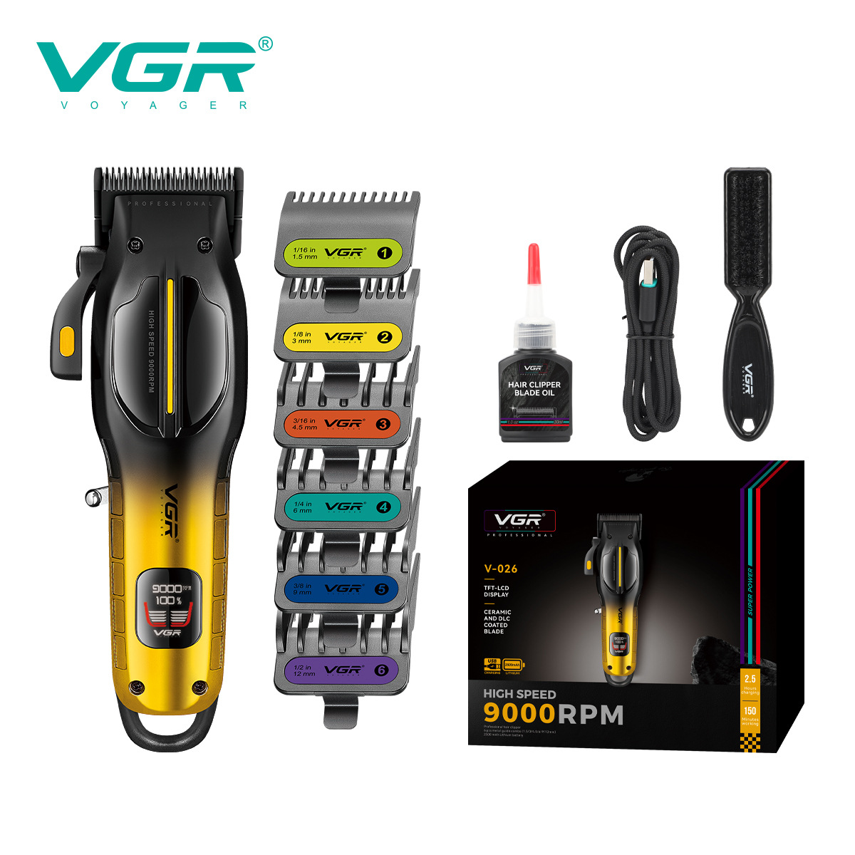 Electric Hair Clipper For Men Professional Salon Use High Speed 9000 RPM Digital Display Home Appliances Personal Care_voghion.com