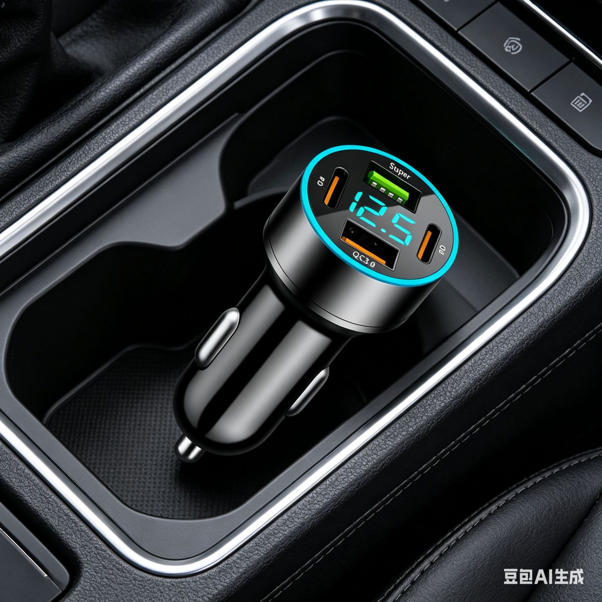 New four-port QC3.0 car charger with digital display, super fast charging, one-to-two cigarette lighter adapter plug, flash charging