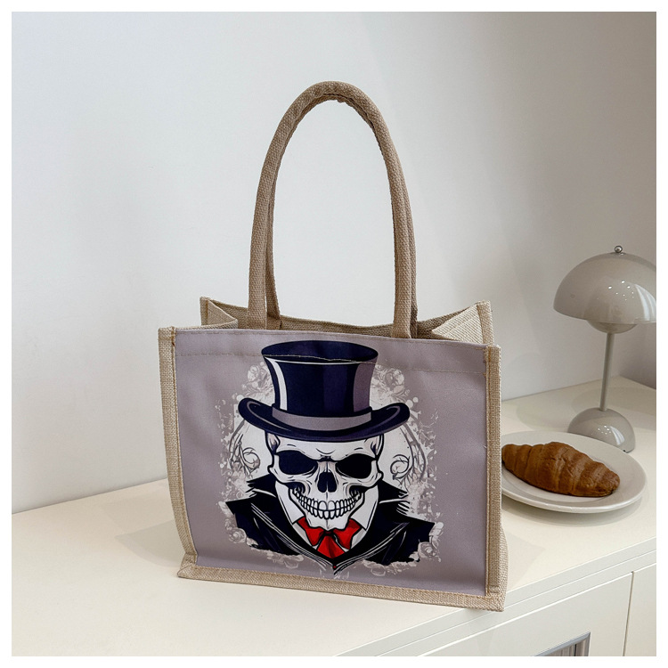 New fashionable skull canvas bag, women's large-capacity tote bag, single-shoulder bag for classes, 2024 fashionable tote bag undefined