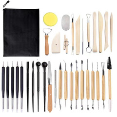 Pottery tools cross-border 34-piece set clay sculpting tools set pottery carving knife silicone embossing pen clay tools