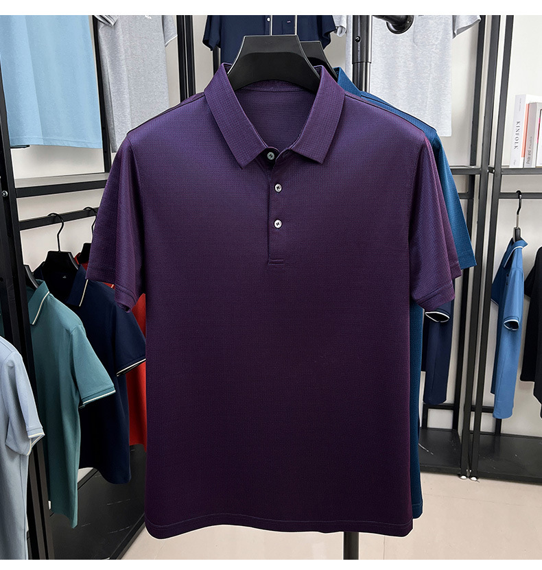 Áo polo nam tay ngắn lụa tơ tằm dáng rộng cổ bẻ mỏng nhẹ — Xanh thông XP15573A chi tiết 17