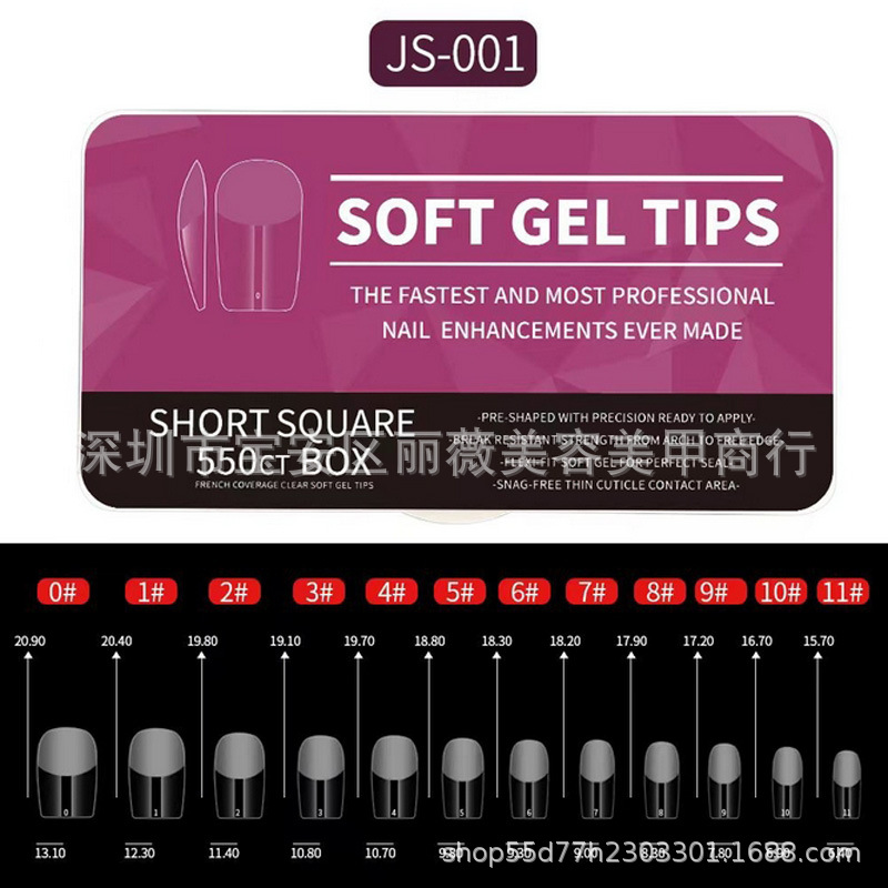 Nueva caja blanca de porcelana de manicure 550 piezas ultra delgada sin marcas esmerilado ballet cuadrado sin grabar uñas falsas