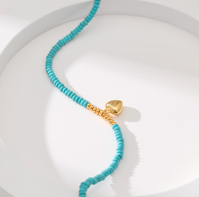 turquoise, Copper Material Heart Shape Pattern Women'S Gender Plating Design 1 Piece Ethnic Style Heart Shape Turquoise Copper Plating Necklace