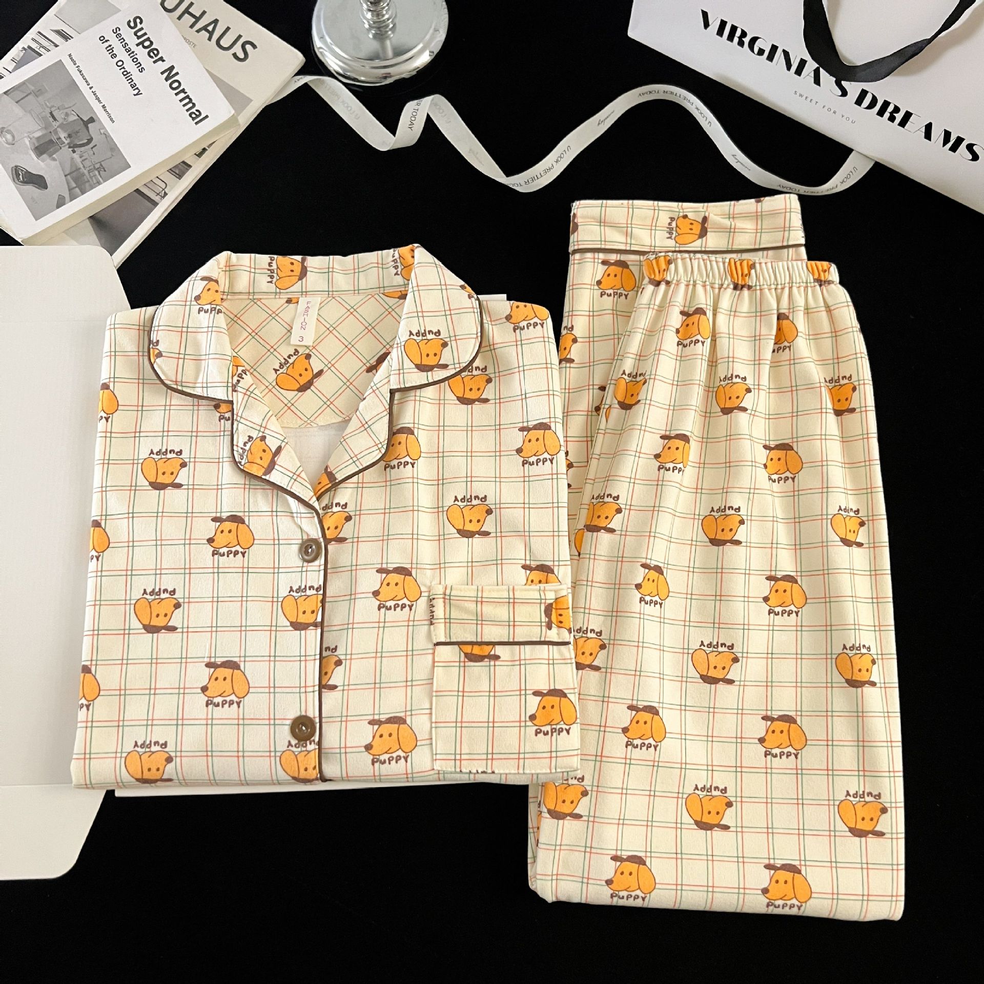 Al por mayor transfronterizo lindo cachorro pijama de lana de otoño y invierno para mujeres nuevo tipo se puede usar con ropa de casa cálida y dulce